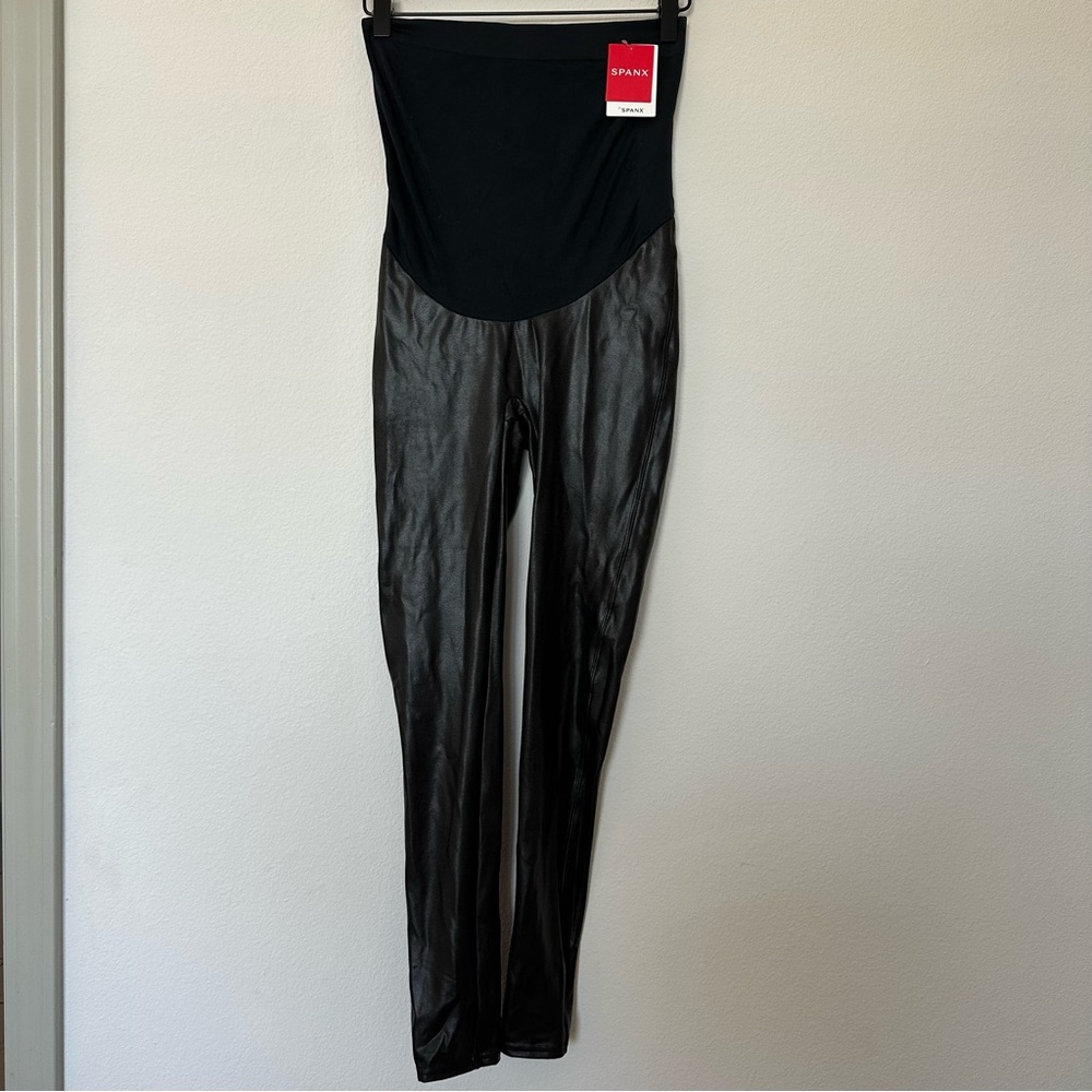 Spanx Leggings‎ Womens Medium Black Faux Leather Maternity